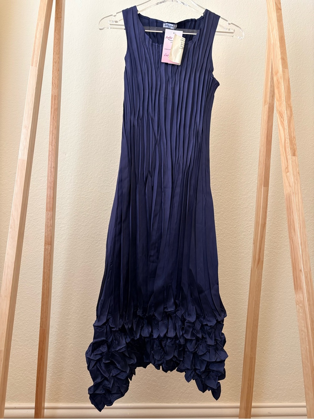 Jolie Mine Paris - Pleated Navy Midi Dress with Ruffled Hem by Elle